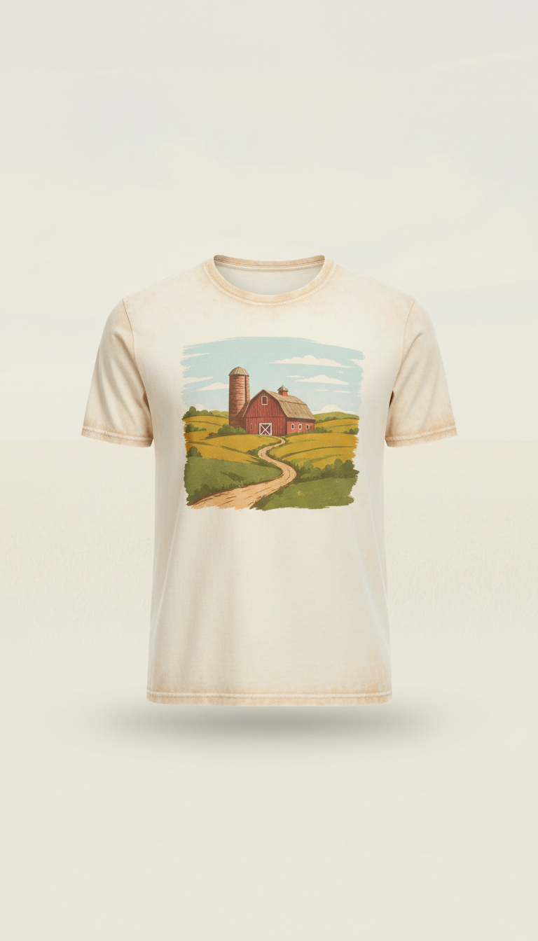 Classic barn scene cotton t-shirt